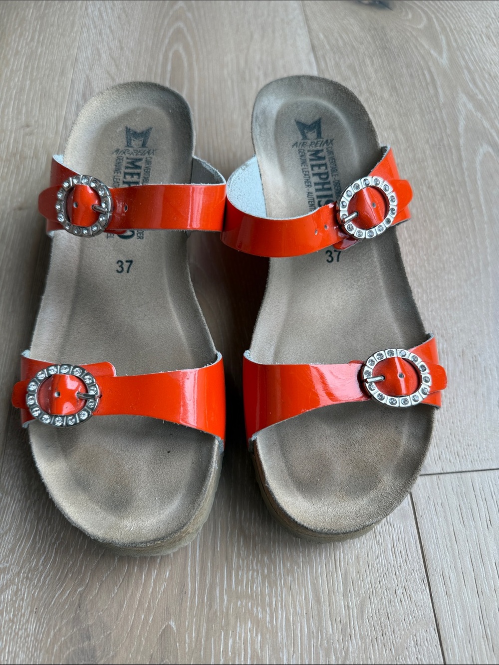 Mephisto Lidia Orange Patent Leather with Rhinestone Buckles 37